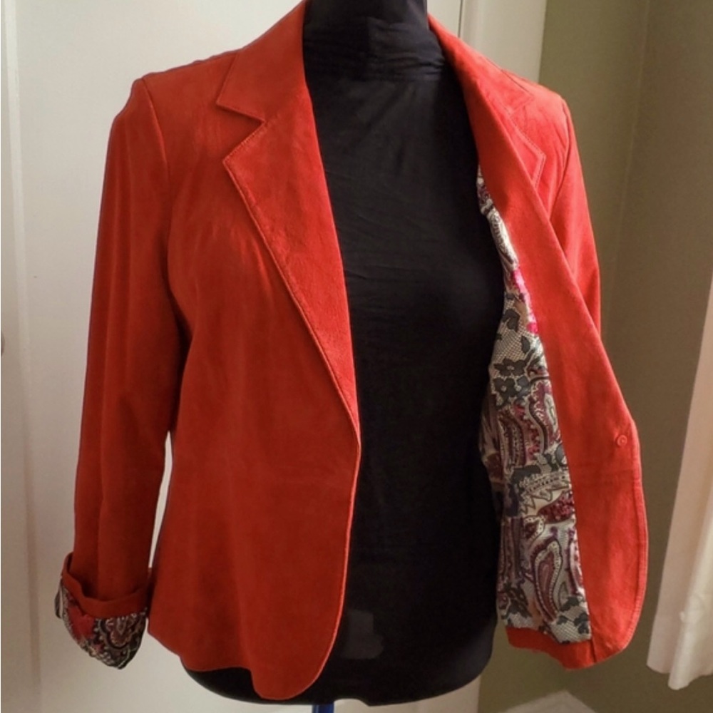 Liz Claiborne Red Suede Blazer 14 - Picture 2 of 8